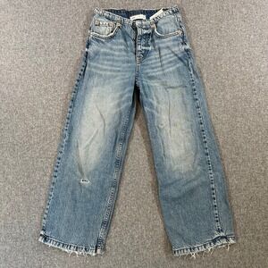Zara Jeans Kids 10 Wide Leg Light Blue Raw Hem Relaxed Fit Distressed